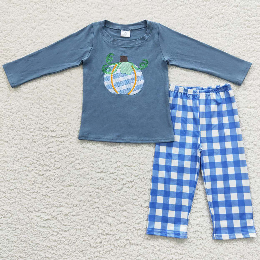 Pumpkin Girls Clothing Cotton Embroidery Fall Kids Sibling Outfits BLP0174 GLP0439