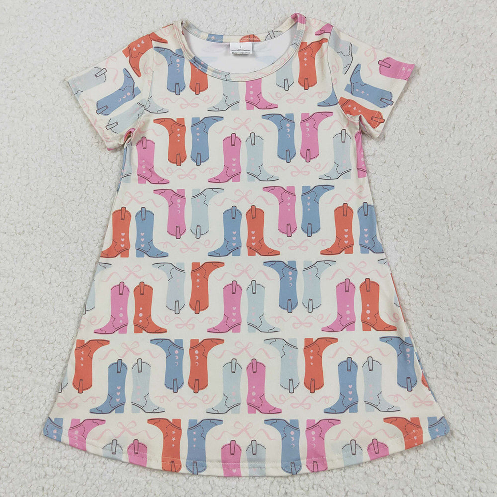 Baby Girls Dress Short Sleeves Colorful Boots Knee Length Dresses GSD2497 5.16