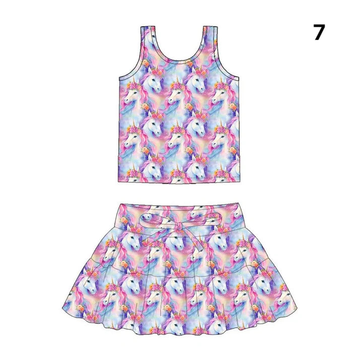 Preorder (moq 5)Baby Girls Cartoon Horses Flowers Vests Skirt Shorts Clothes Sets 1.14
