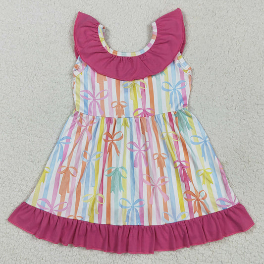 Baby Girls Colorful Stripe Bows Knee Length Dresses GSD2322 5.21