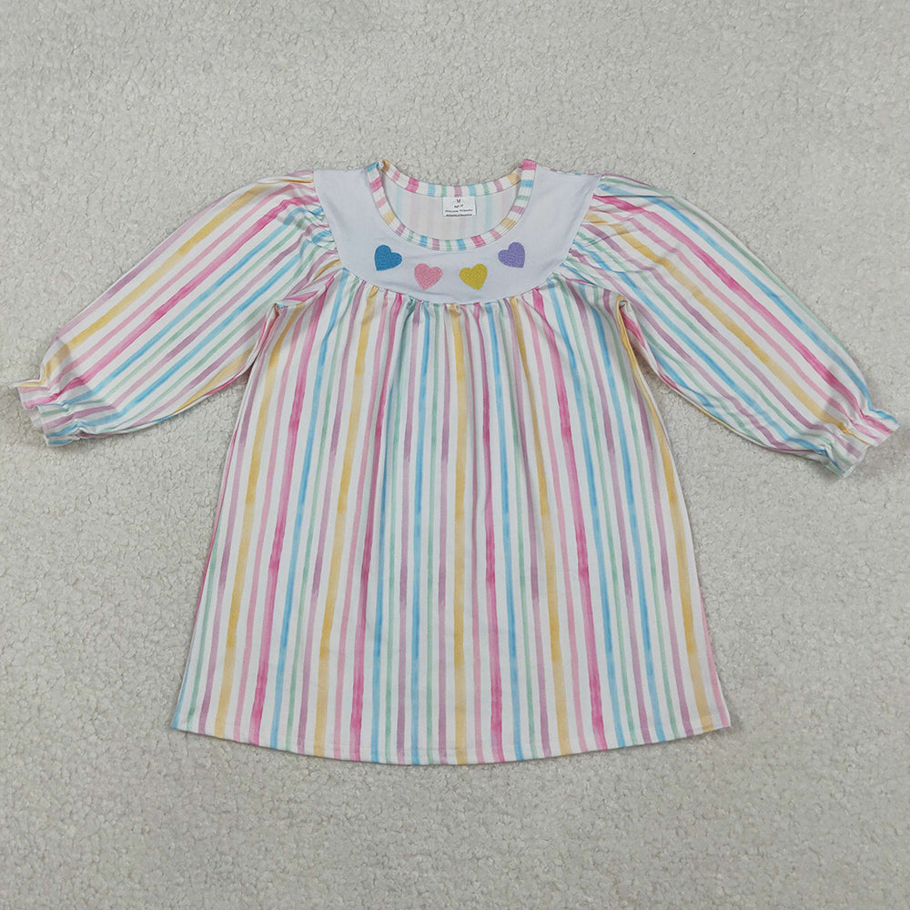 Baby Girls Embroidery Hearts Colorful Stripes Valentine Knee Length Dresses GLD1335 11.3