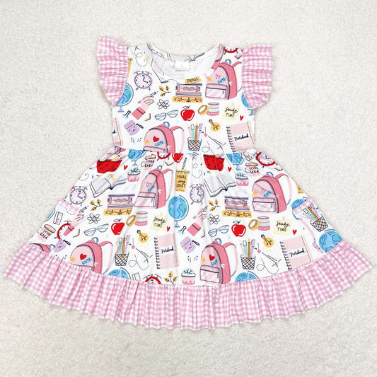 Baby Girls Dress Back To School Pink Ruffle Knee Length Dresses GSD1304