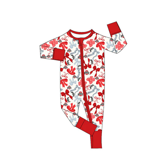 Preorder(moq 5)long sleeves red O bows baby team zip romper 8.27