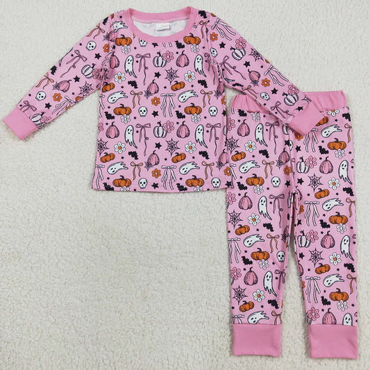 Baby Girls Pajamas Halloween Pink Ghost Pumpkins Top Pant Pajamas Sets GLP2567 8.9