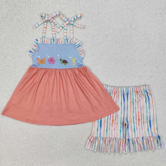 Baby Girls Clothes Sea Animals Tunic Ruffle Shorts Sets GSSO2016