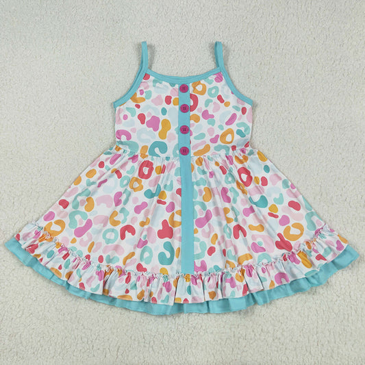 Baby Girls Dress Blue Strap Colorful Leopard Button Knee Length Dresses GSD2452 5.27