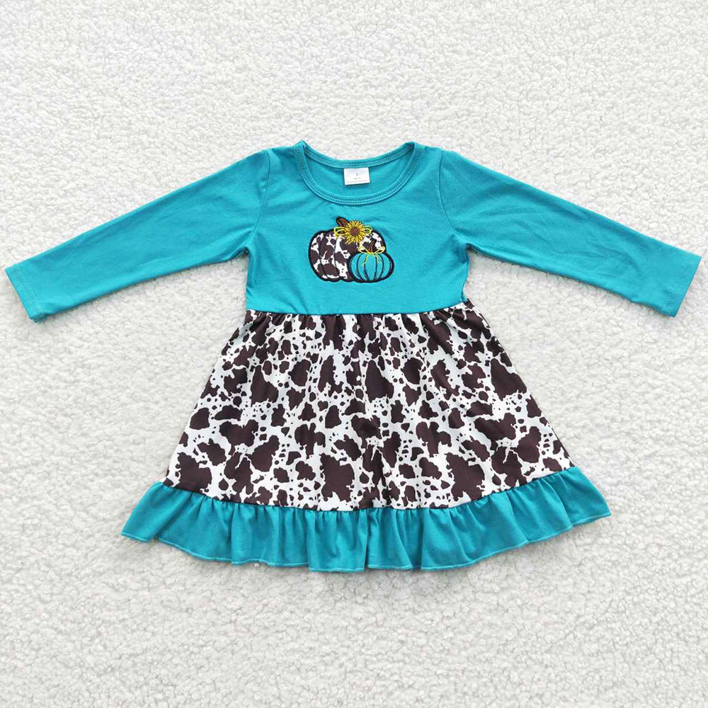 Pumpkin Embroidery Boutique Girls Dress Halloween Fall Clothing GLD0211