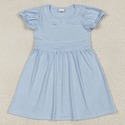 Baby Girls Dress Blue Short Ruffle Sleeves Knee Length Dresses GSD2316 6.24