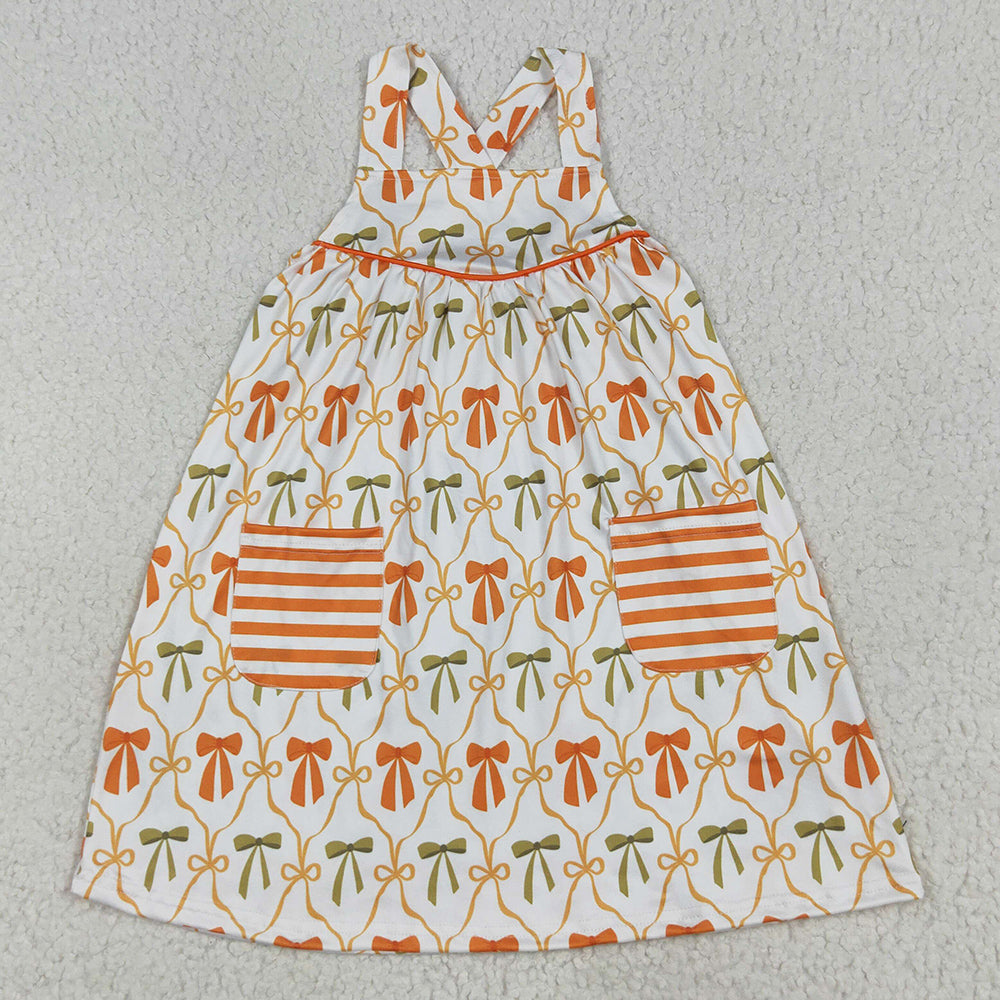 Baby Girls Clothes Stripe Bows Top Pockets Knee Length Dresses 2pcs Clothes Sets GLD1110 7.8