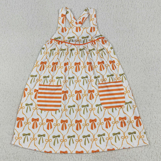 Baby Girls Dress Straps Orange Bows Pockets Knee Length Dresses GSD2676 7.8
