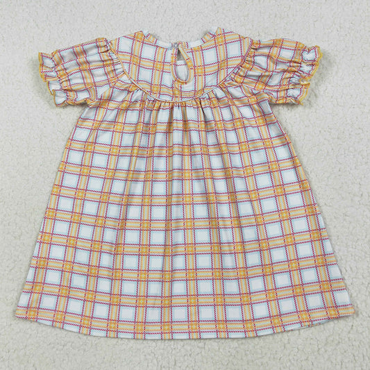 Baby Girls Dress Fall Plaid Cows Farm Smocked Knee Length Dresses GSD2276 7.9