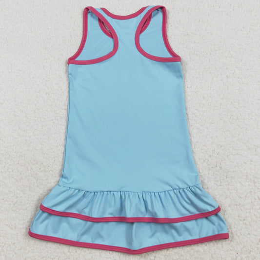 Baby Girls Dress Blue Sleeveless Ruffle Yoga Knee Length Dresses GSD2631 7.7