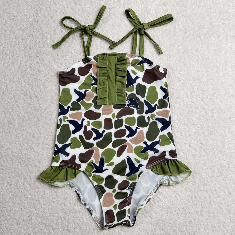 Baby Girls Swimsuits Strap Southern Green Camo Ducks Hunting Swimsuits S0744