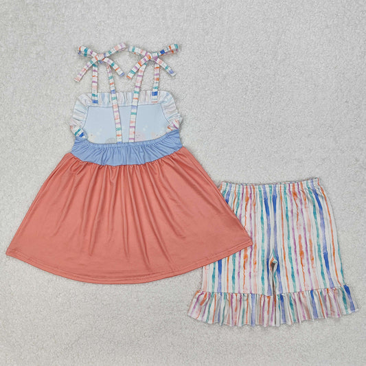 Baby Girls Clothes Sea Animals Tunic Ruffle Shorts Sets GSSO2016