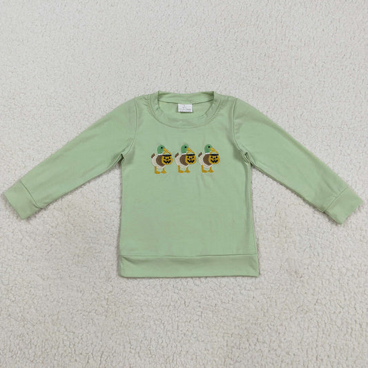 Embroidery Baby Boys Clothes Green Long Sleeves Ghost Pumpkins Ducks Tee Shirts Tops BT1278 8.9