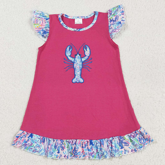 Embroidery Baby Girls Dress Flutter Sleeves Floral Crayfish Knee Length Dress GSD2398 7.18