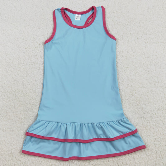 Baby Girls Dress Blue Sleeveless Ruffle Yoga Knee Length Dresses GSD2631 7.7