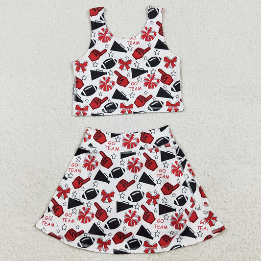 Baby Girls Clothes Team Red Football Bows Vest Top Short Skirts Yoga Sets GSD2693 7.10