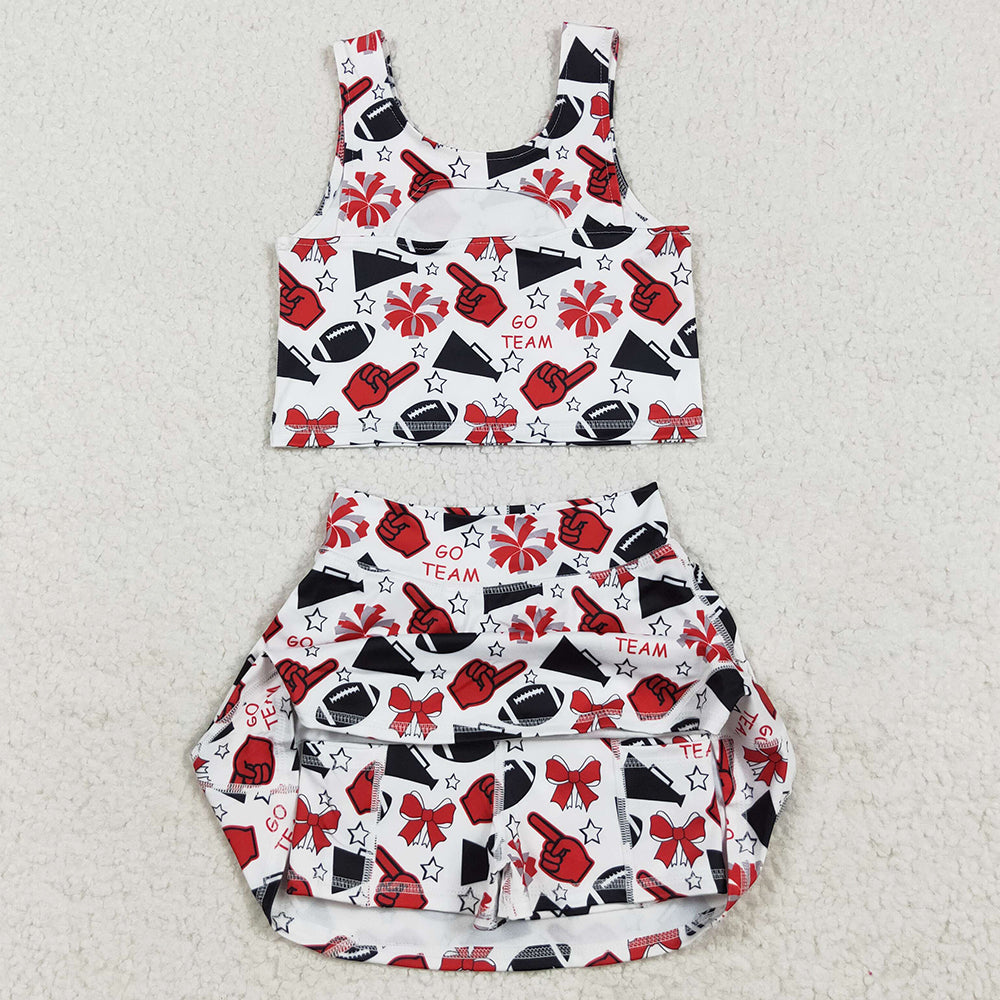 Baby Girls Clothes Team Red Football Bows Vest Top Short Skirts Yoga Sets GSD2693 7.10