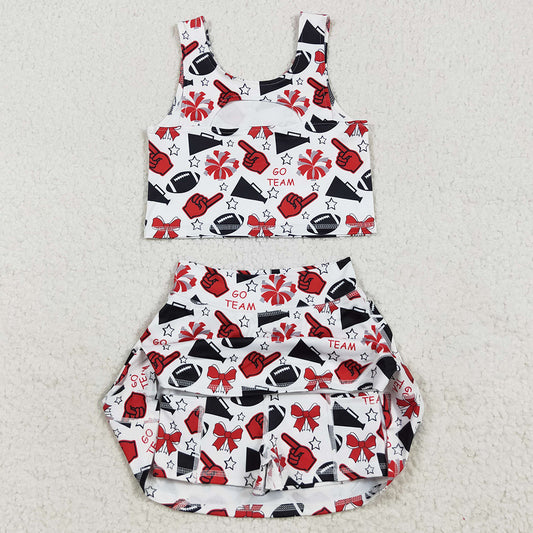Baby Girls Clothes Team Red Football Bows Vest Top Short Skirts Yoga Sets GSD2693 7.10