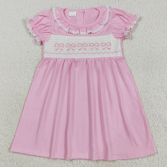Smocked Embroidery Baby Girls Dress Ruffle Sleeves Bows Knee Length Dresses GSD2718 8.9