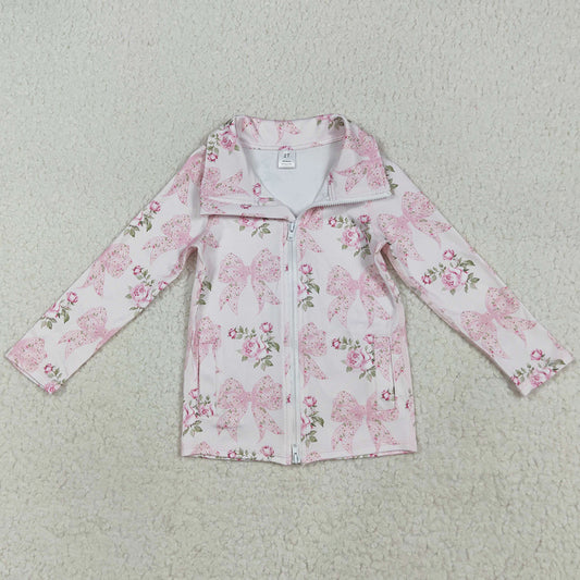 Baby Girls Clothes Long Sleeves Pink Floral Bows Zipper Pockets Yoga Jacket Top GT1075 7.7