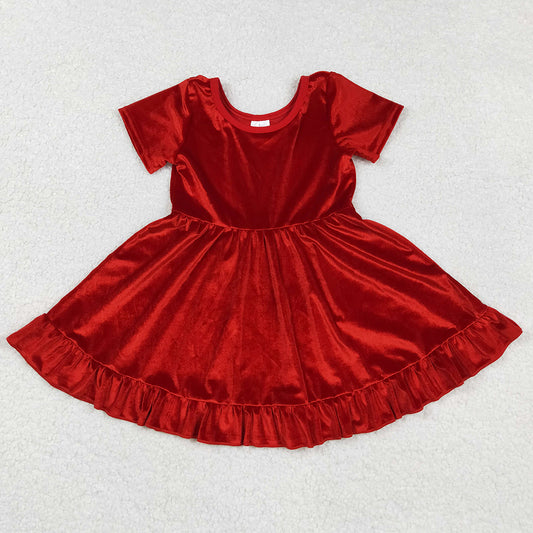 Baby Girls Dress Short Sleeves Red Velvet Ruffle Knee Length Dresses GSD2614 9.2