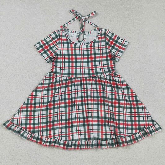 Baby Girls Dress Red Green Checked Christmas Ruffle Knee Length Dresses GSD2613 9.2