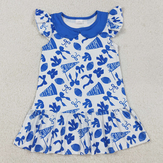 Baby Girls Dress Flutter Sleeves Blue Cheer Bows Team Knee Length Dresses GSD2782 9.1