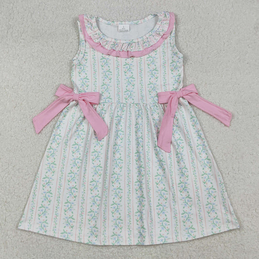 Baby Girls Dress Pink Floral Stripe Bows Knee Length Dresses GSD2678 9.9