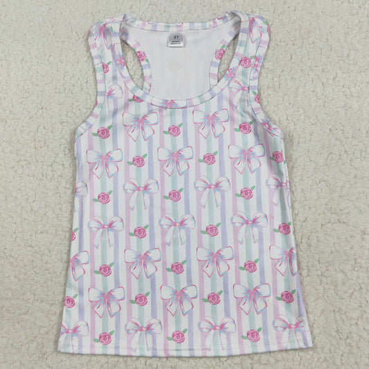 Baby Girls T-shirts Sleeveless Lavender Bows Flowers Stripe Yoga Shirts Tops GT1014 7.19