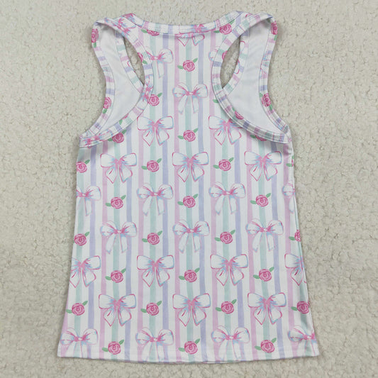 Baby Girls T-shirts Sleeveless Lavender Bows Flowers Stripe Yoga Shirts Tops GT1014 7.19