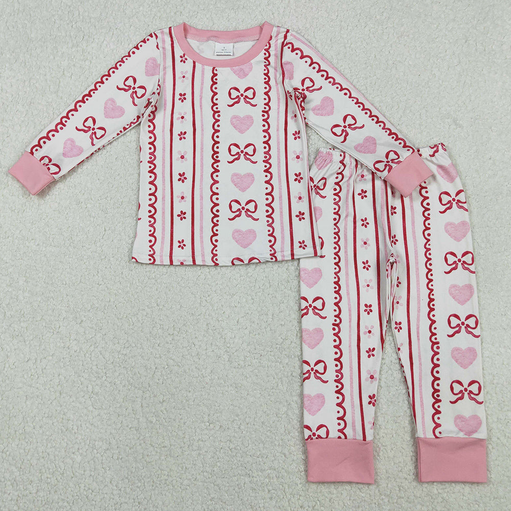 Baby Girls Pajamas Pink Bows Hearts Stripe Top Pant Valentine Pajamas Sets GLP2984 11.6