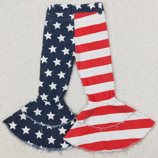 Baby Girls Denim Bell Bottom Pants 4th of July Boutique Girls Jeans Pants C3-14 3.28