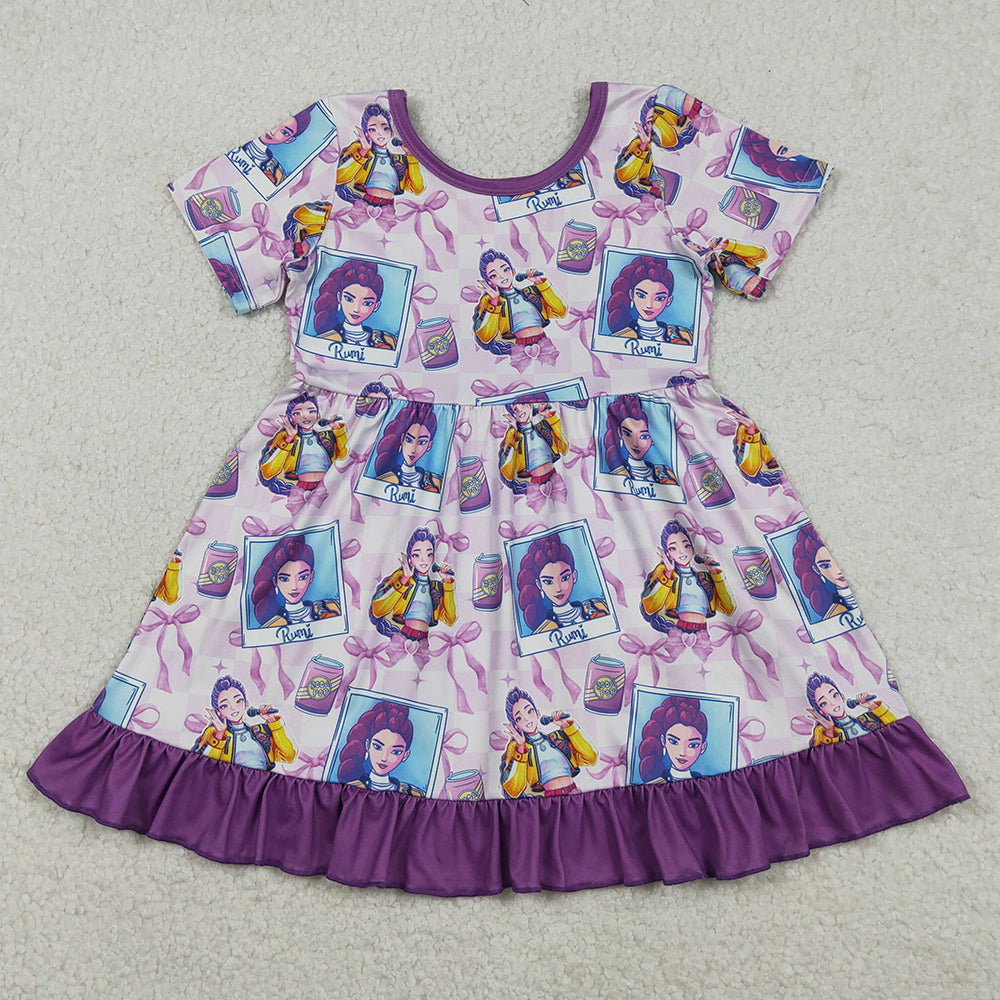 Baby Girls Dress Bows Demon Hunter Checked Ruffle Knee Length Dresses GSD3272 12.25