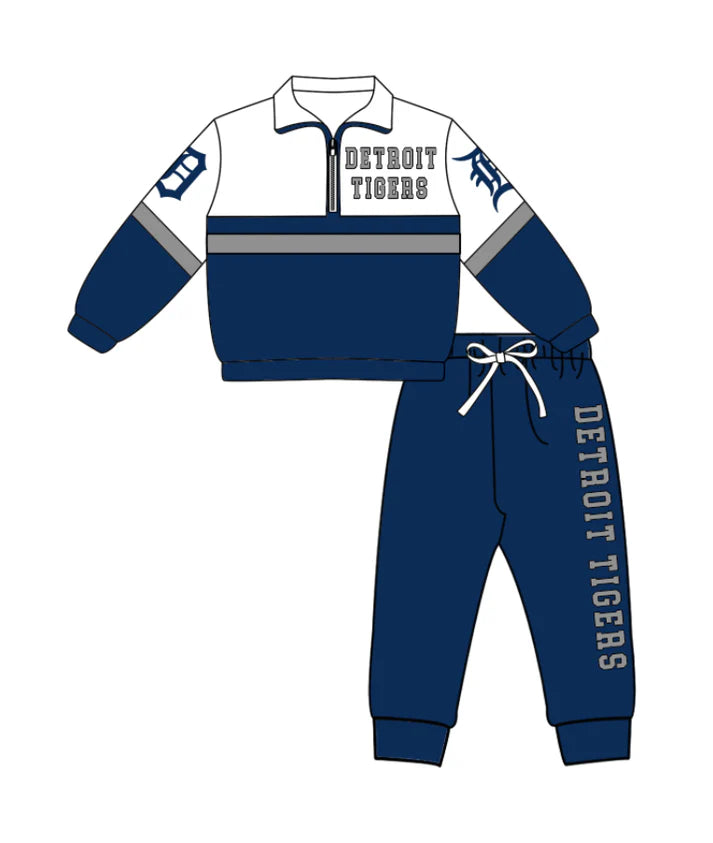 Preorder (moq 5)Baby Boys Detroit Tigers Zipper Pullover Jogger Pants Team Clothes Set 1.6