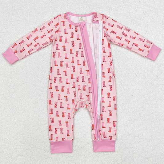Baby Infant Girls Rompers Western Pink Boots Bamboo Zip Rompers LR1843