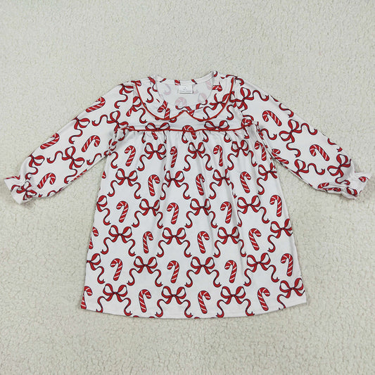 Baby Girls Dress Christmas Red Bows Candy Cane Knee Length Dresses GLD1130 7.18