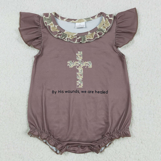 Baby Infant Girls Rompers Easter Camo Cross Flutter Sleeve Rompers SR2310