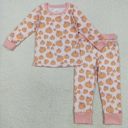 Baby Girls Pajamas Pink Bows Pumpkins Top Pant Fall Sleepwear Set GLP2416 8.9