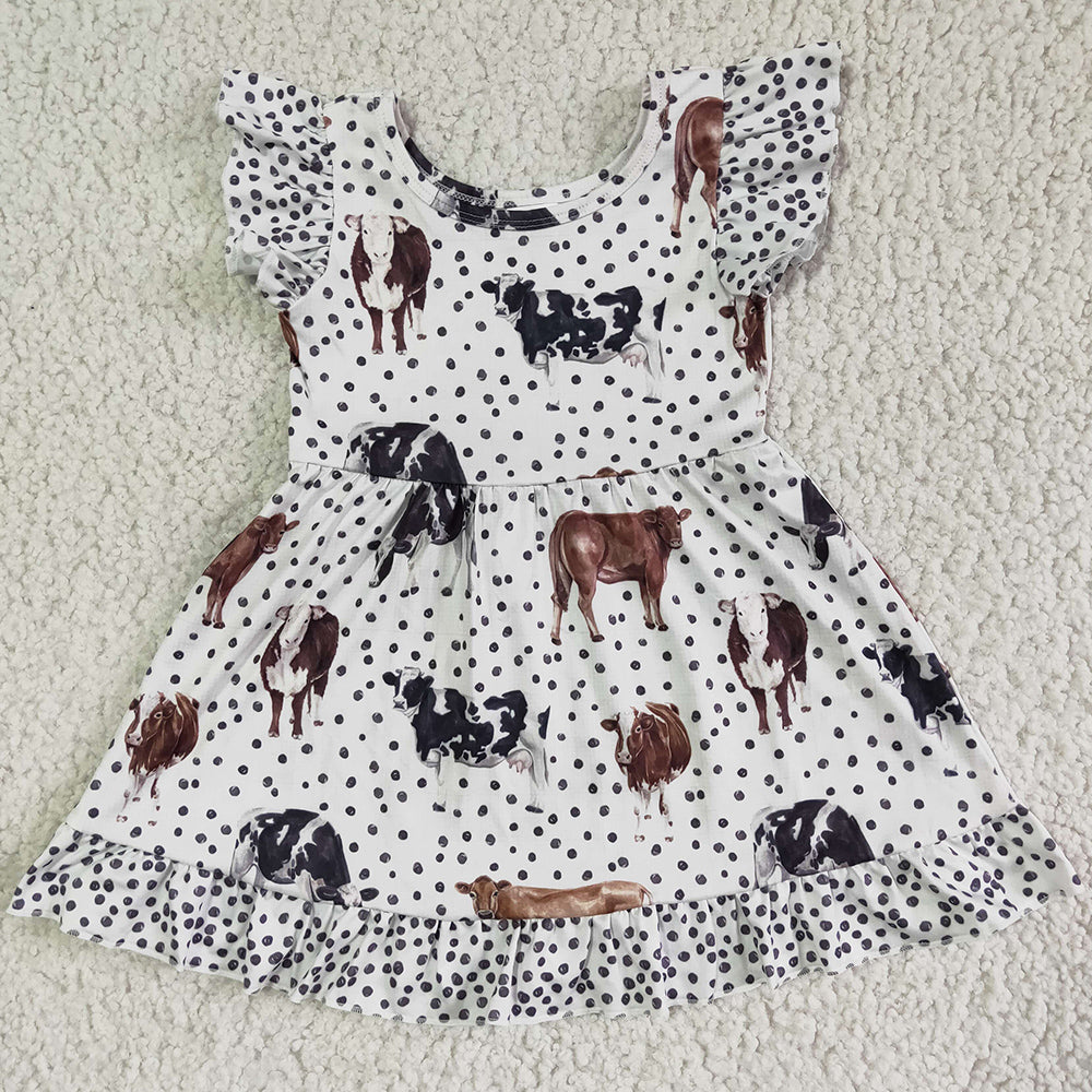 Baby Girls Dress Cow Print Cute Toddler Girls Summer Dress Flutter Girls Dresses GSD0072
