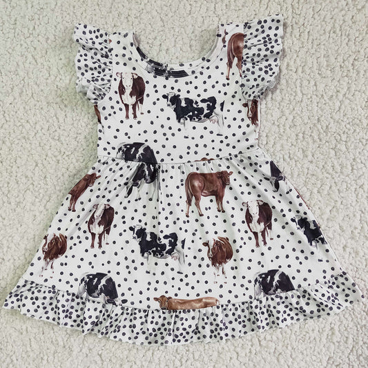 Baby Girls Dress Cow Print Cute Toddler Girls Summer Dress Flutter Girls Dresses GSD0072