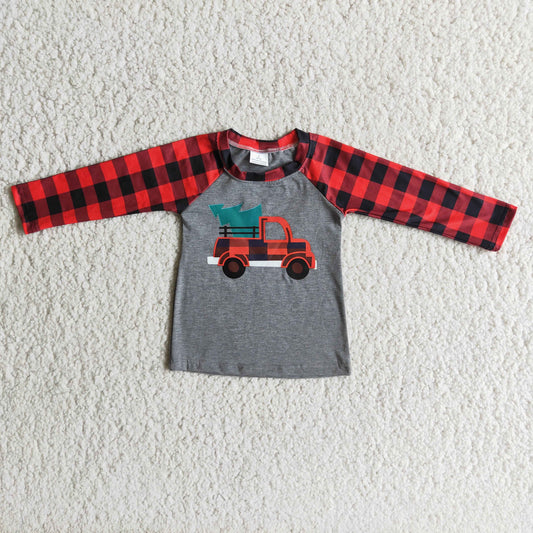 Boys T-shirts Christmas Tractor Tree Shirt 6 A33-2 11.19