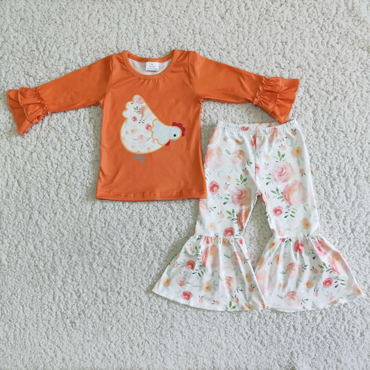 Chicken Embroidery Boutique Girls Clothing Bell Pants Sets 6 B2-24 11.19