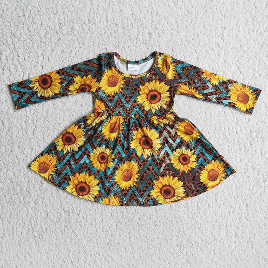 Sunflower Print Girls Long Sleeve Dress 6 B3-22 12.11