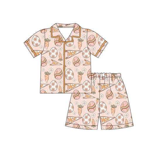 Preorder (moq 5)Baby Girls Carrots Hop Flowers Button Top Shorts Easter Pajamas Sets 12.13