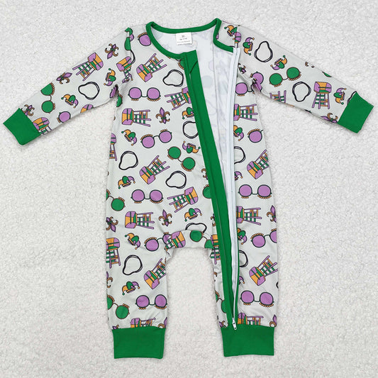 Infant Baby Kids Rompers Mardi Gras Zip Long Sleeve Rompers LR2039