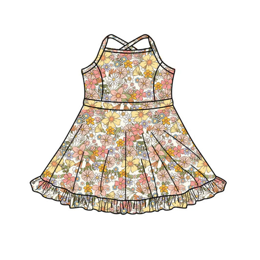 Preorder(moq 5) Baby Girls Strap Floral Shorts Ruffle Knee Length Dresses 10.17