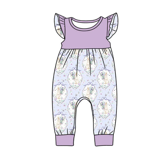 preorder(moq 5) Baby Girls Flutter Sleeve Flower Rabbits Easter Rompers 1.13