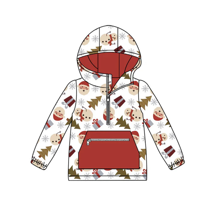 Preorder (moq 8)Baby Boys Snowmen Trees Pocket Zipper Christmas Hoodies Top 9.24